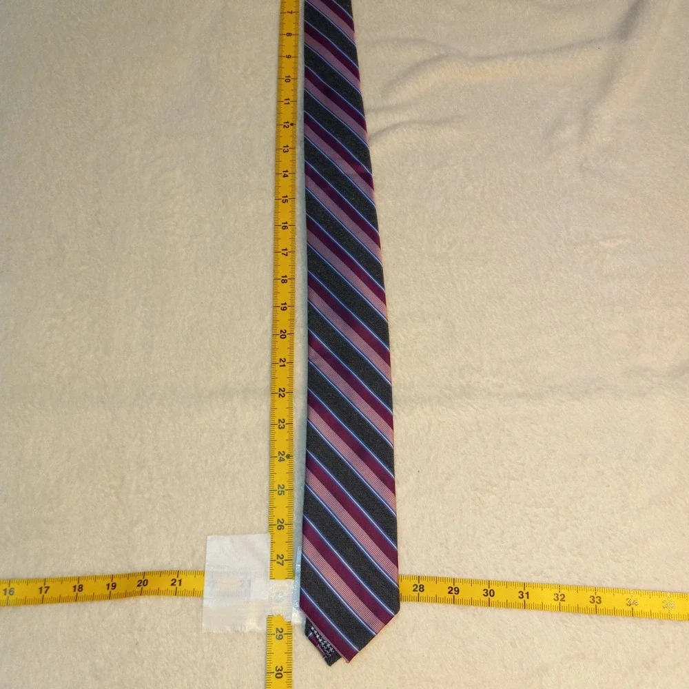 Jos A Bank 1905 Luxury Tie Pink purple grey Striped Woven Silk Necktie 60